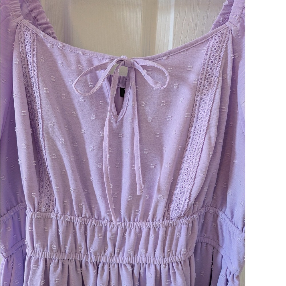 Torrid Lavender Clip Dot Midi Dress Square Neck Smocked Waist 2 Pockets Size 0 - Picture 2 of 9